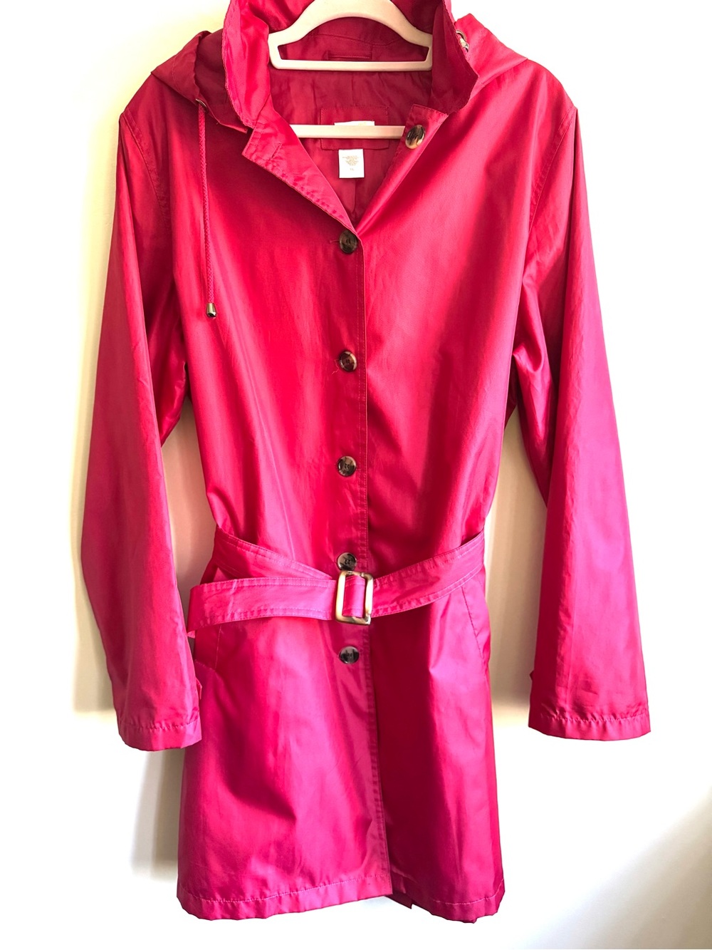 Capelli New York Women's Hot Pink Hooded Belted Raincoat
